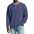 thumbnail image 5 of Lumtrix Men's Waffle Henley Shirts Crewneck Lightweight Top Long Sleeve Causal Button Down Pullover T Shirt Navy S, 5 of 7