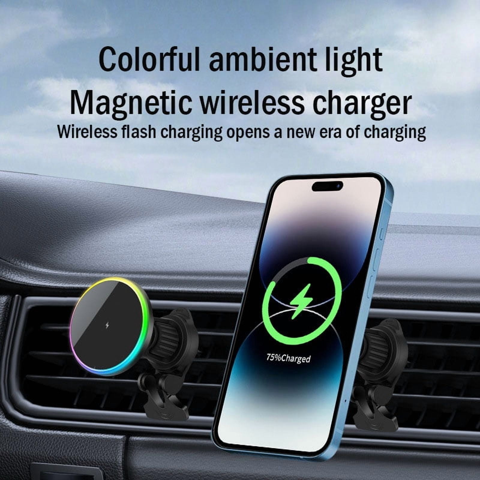 Car mounted magnetic phone holder wireless charger suitable for MagSafe air outlet navigation,Black ,OJD-121