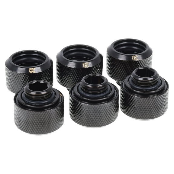 Alphacool Eiszapfen 16mm HardTube Compression Fitting G1/4 - Knurled - Deep Black Sixpack