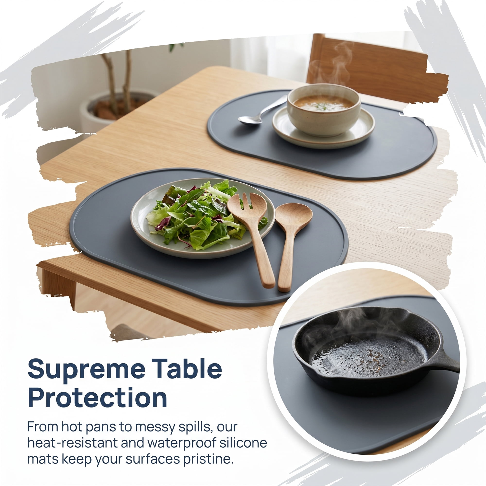 Unique Bargains 6 Pack Silicone Placemats for Kitchen Dining Table Decor Dark Gray