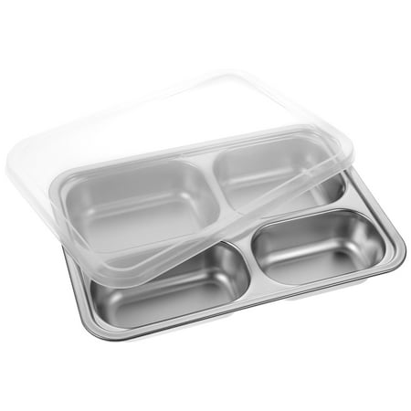 

POPETPOP 1Pc Stainless Steel Divided Plate Rectangular 4 Sections Food Serving Tray