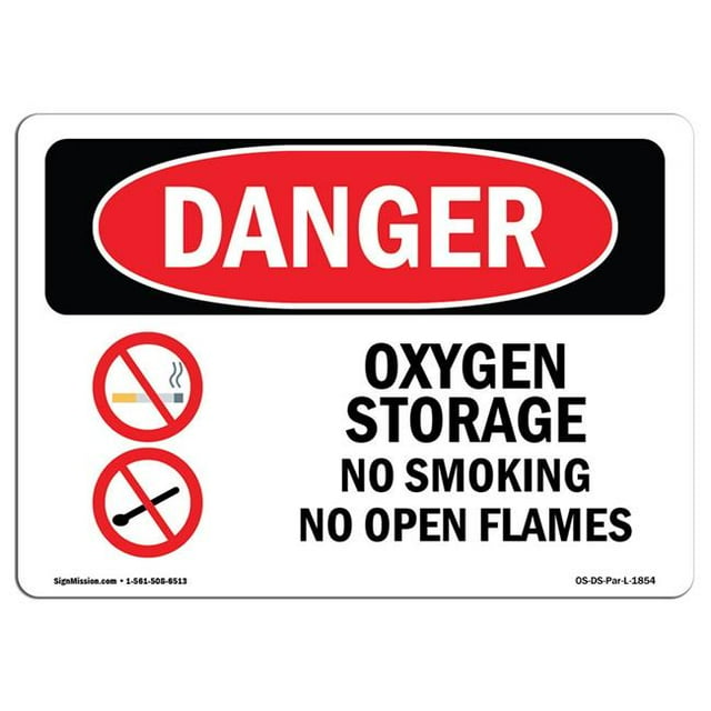 SignMission OS-DS-A-1014-L-1854 10 x 14 in. OSHA Danger Sign - Oxygen Storage No Smoking No Open Flames