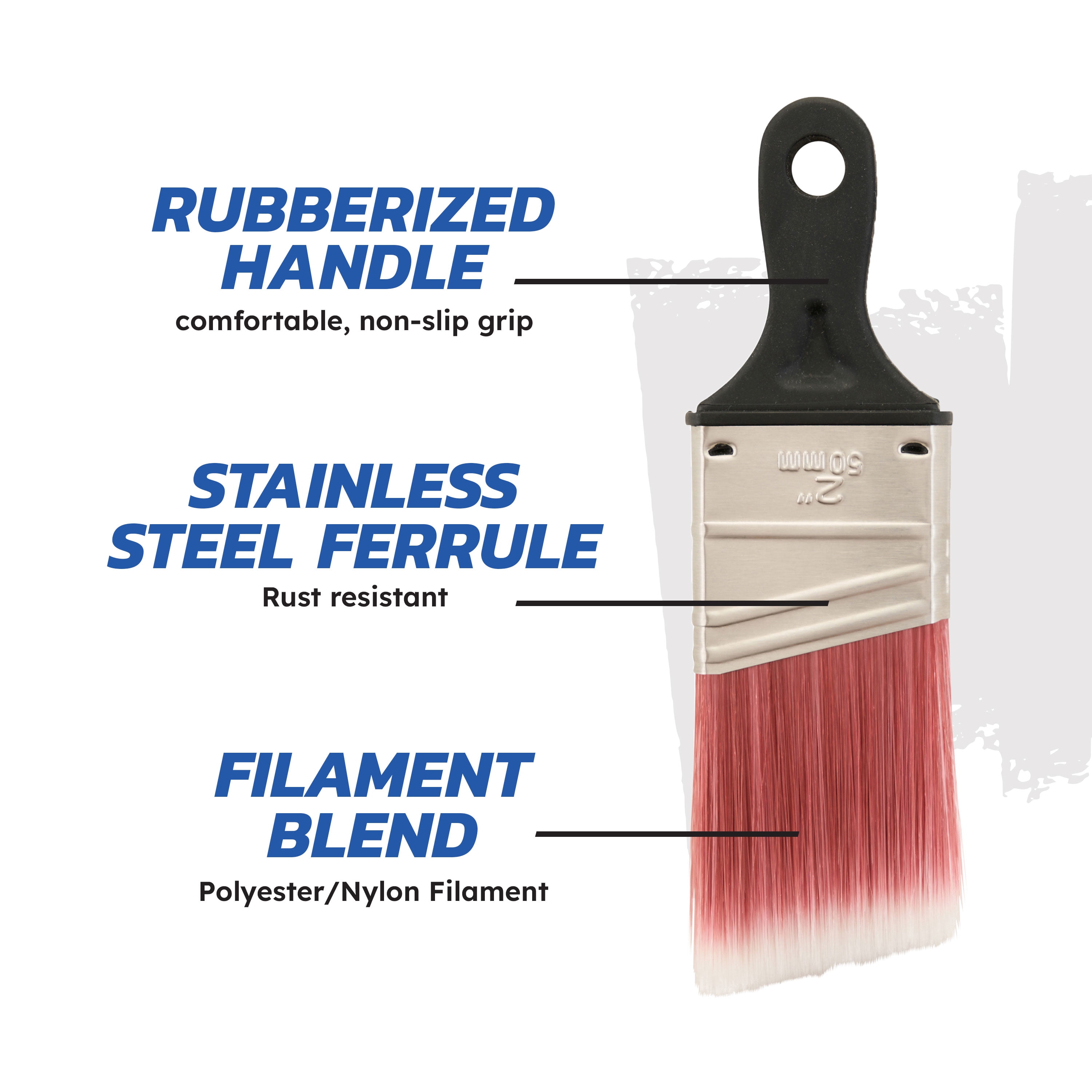 (3 pack) BEST 2" Polyester-Nylon Rubber Short Angle Brush