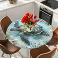 thumbnail image 2 of Retro Sea Turtles Round Fitted Table Cover Oceans Sea Stars Corals Animals Waterproof Table Cloth with Elastic Edge Wipeable Tablecloth for Picnic Camping Party Fits 45"-54" Diameter, 2 of 8