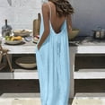 thumbnail image 3 of TAGOLD Womens Sleeveless Round-Neck Ankle Dress Solid Color Backless Strap Pocket Loungewear Summer, 3 of 5