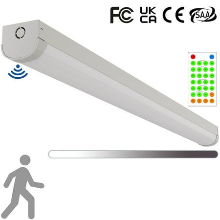 4FT Tri-Level Motion Sensor LED Linear Strip Stairwell Light with Remote 2 Watt Selectable 20W/40W 2500lm/5000lm 5000K IP20 100-277V Dimmable 4 Foot Commercial LED Shop Ceiling Light Fixture FCC