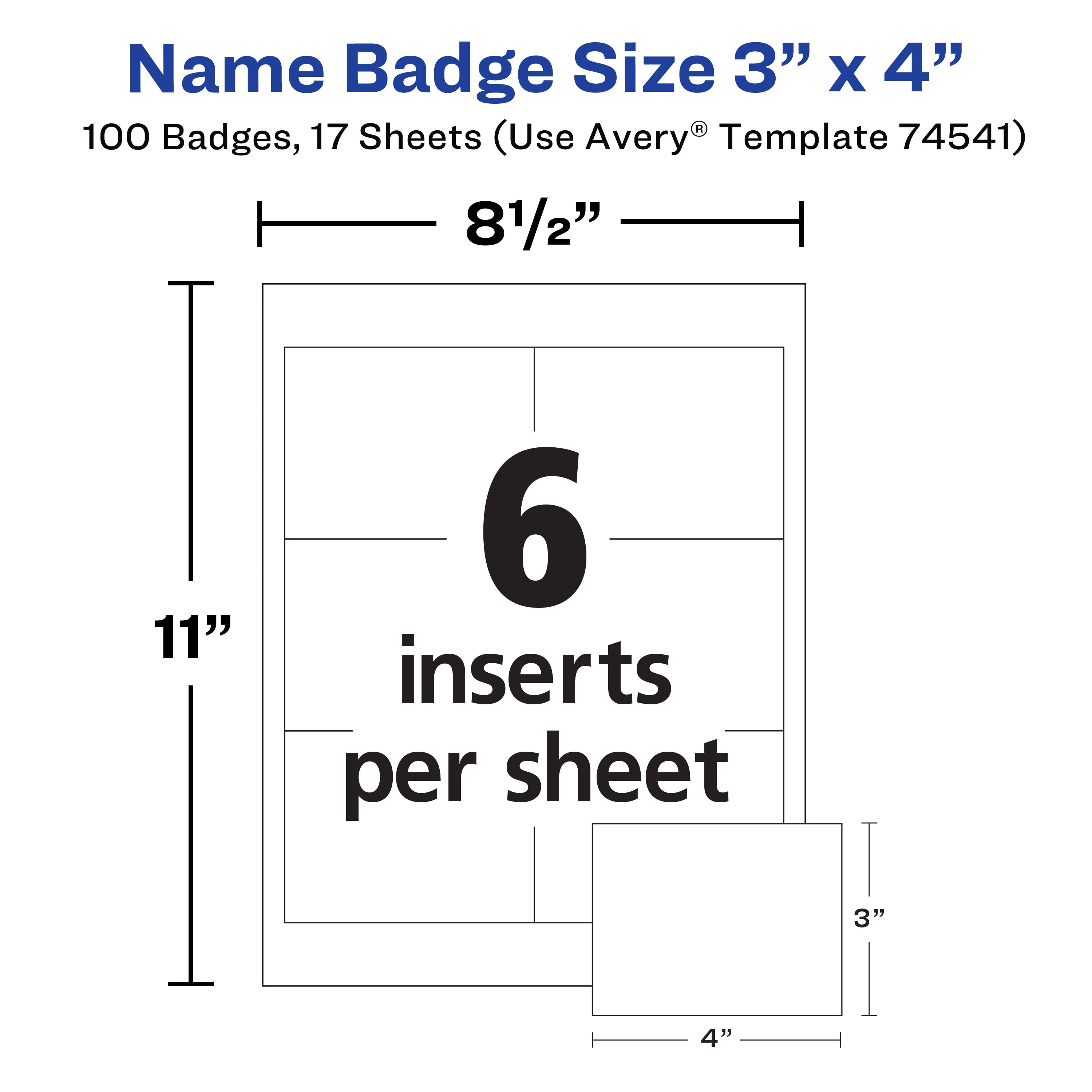 Avery Name Badges with Clips, 3" x 4", 100 Badges (74541)