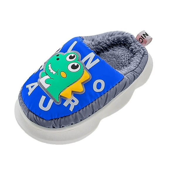 Povozer Children's Cartoon Dinosaur Cotton Slippers Cute Warm Shoes for Boys and Girls Indoor/Outdoor Wear(Blue,9)