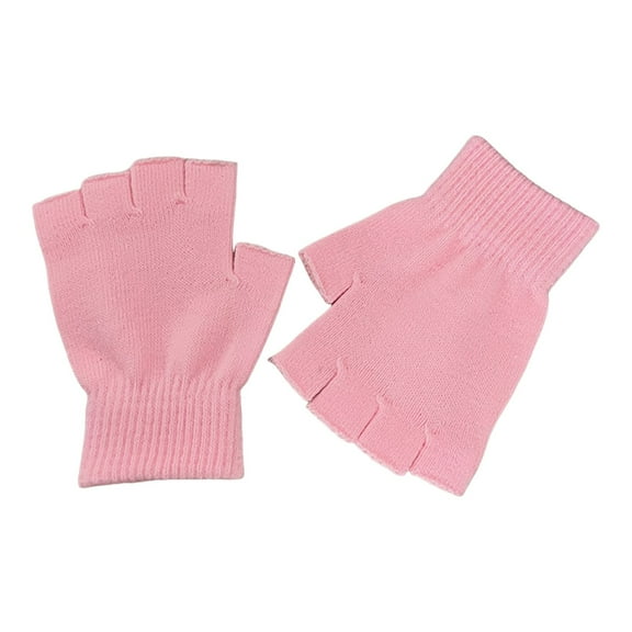1 Pair Winter Warm Fingerless Gloves Pink One Size