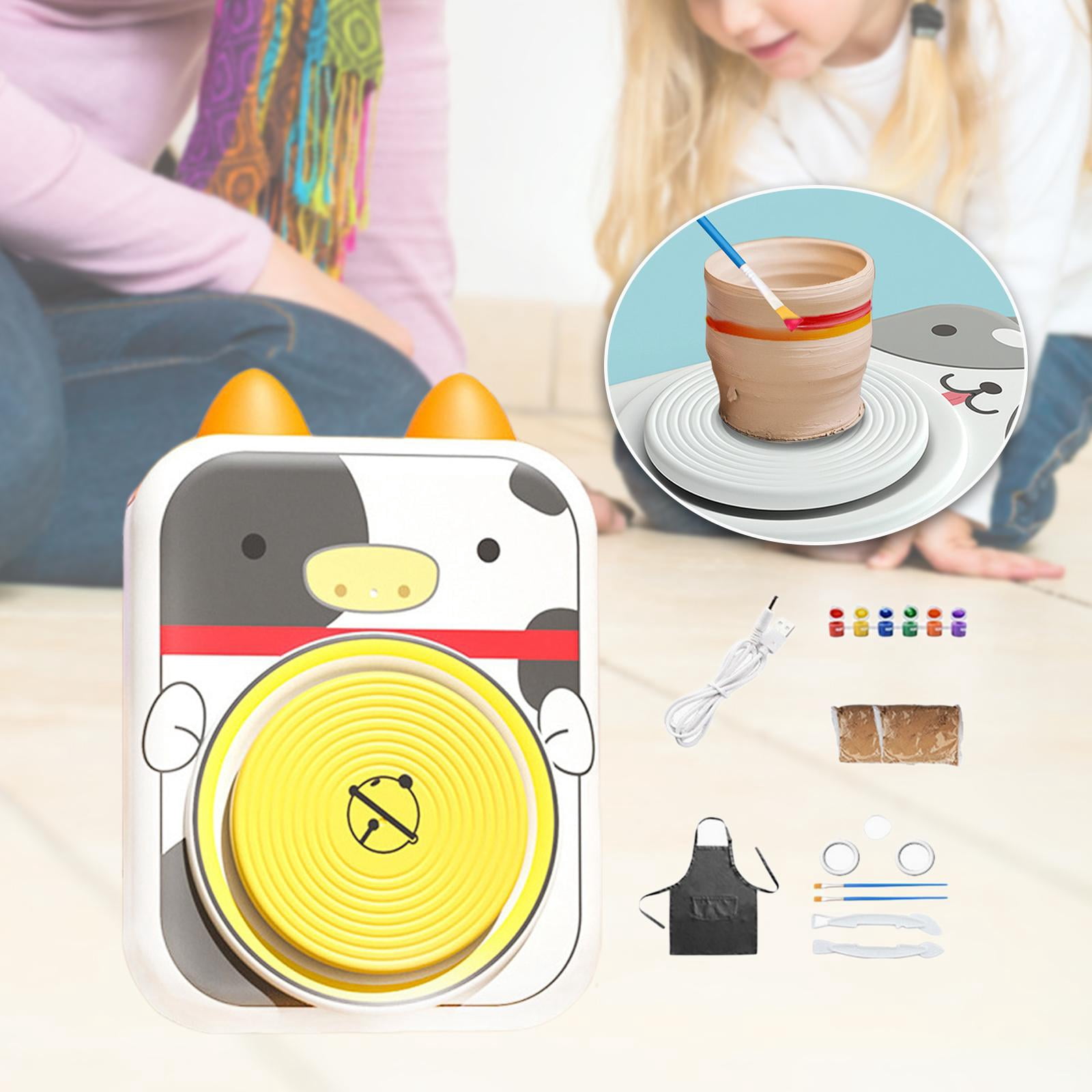 Pottery Wheel for Kids Craft Set for Kids Beginners Cute and Painting Supplies Electric Pottery Machine Complete Pottery Set for Boys Girls Cow