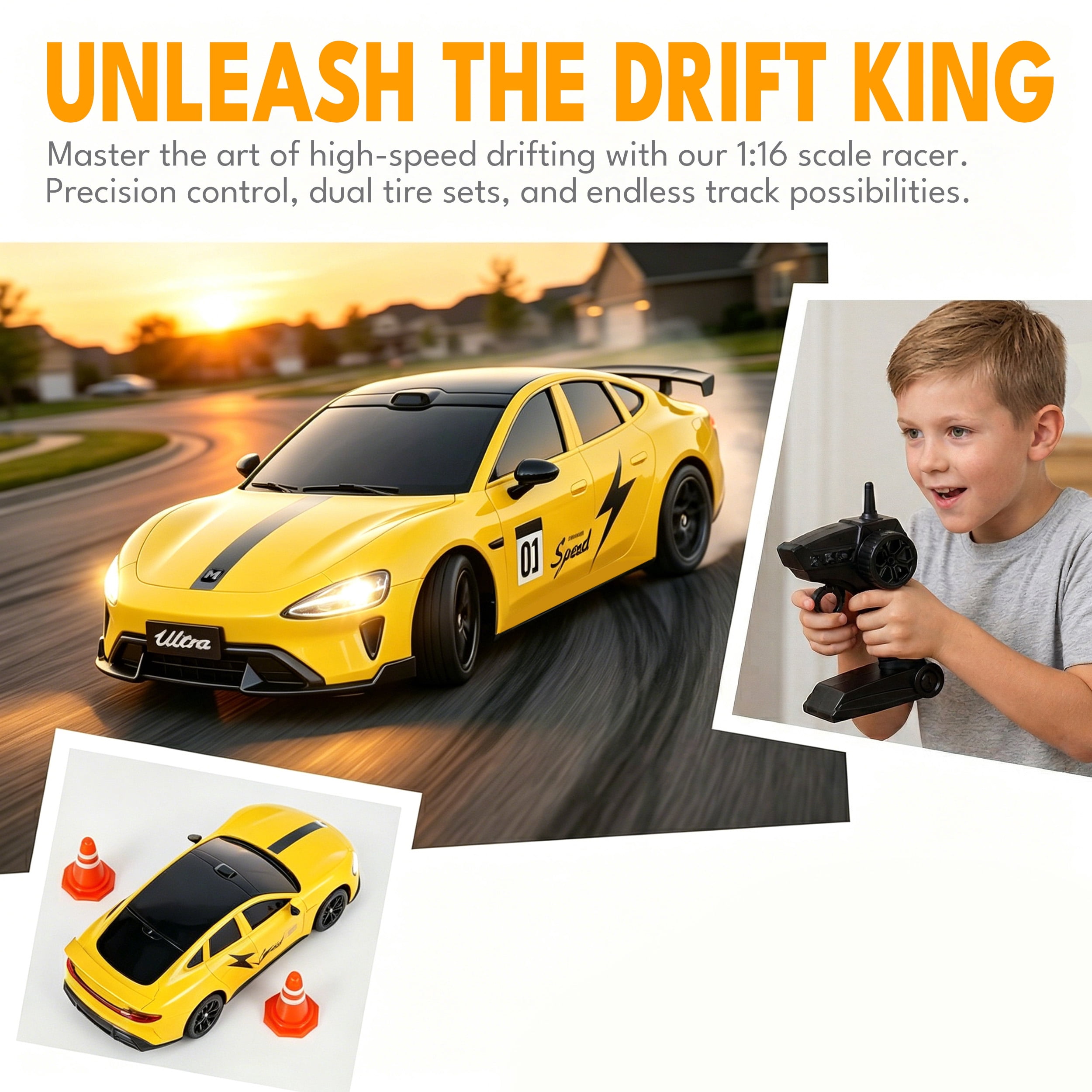 KIVDIT 1:24 Rc Cars,2.4 Ghz Variable Speed Remote Control Car with LED Lights,Outdoor Toys for Kids Age 4-8