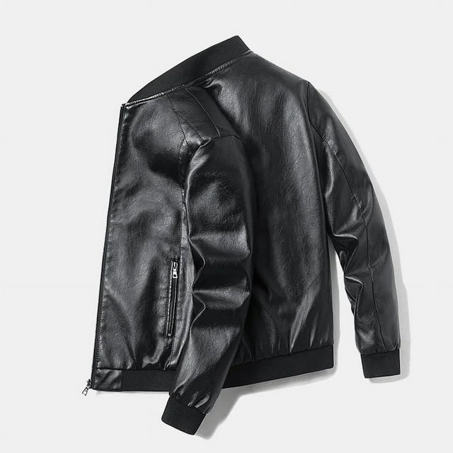 Plus Size Men's Jacket New Fashion Korean Style Slims Leather Coat For Spring And Autumn Motorcycle Thin Bike Wear black L