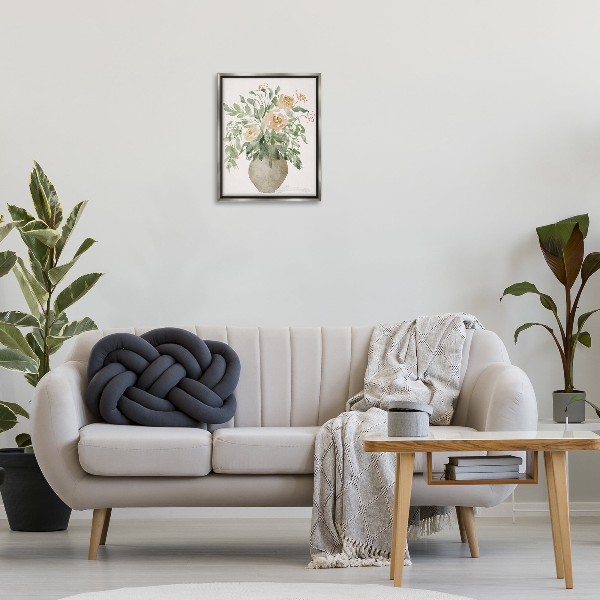 Stupell Industries Peach Roses Bouquet Plants & Flowers Painting Gray Floater Framed Canvas Art Print Wall Art, 17 x 21