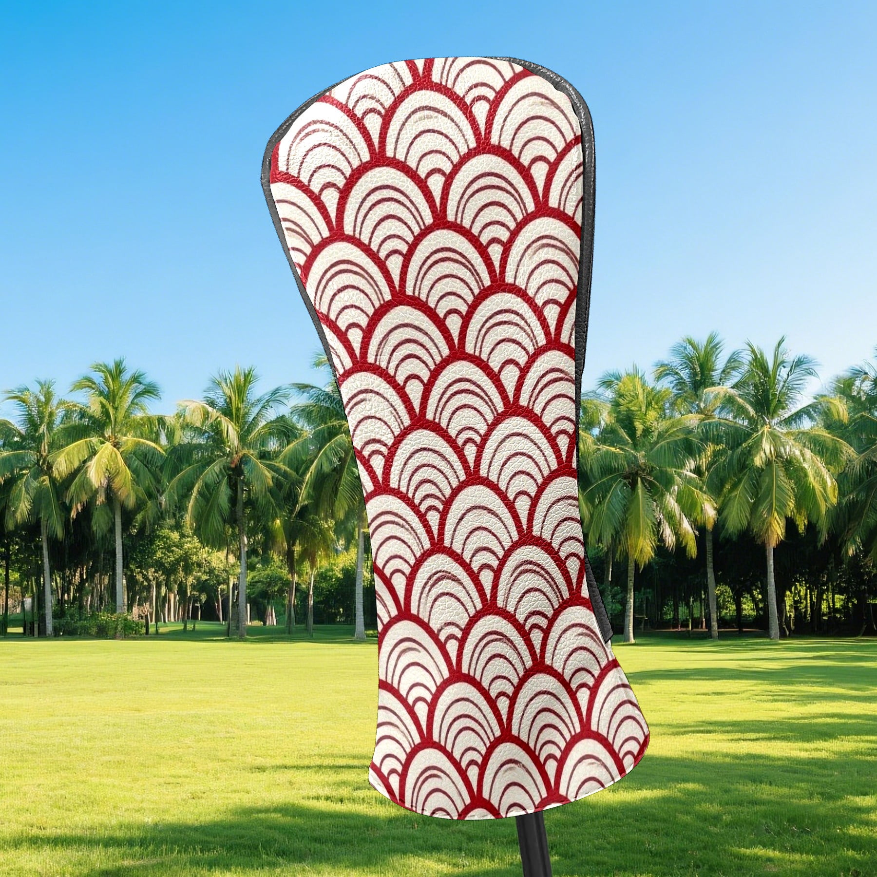 Golf Club Head Cover Waterproof Leather Golf Accessories HeadCovers Set Driver Headcover for Women Men Red Scallop Design