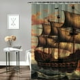 thumbnail image 2 of Shiartex Pirate Ship Shower Curtain Vintage Nautical Sailboat Sailing Sea Adventure Seascape Coastal Fabric Bathroom Decor Set with Hooks 69x72, 2 of 7