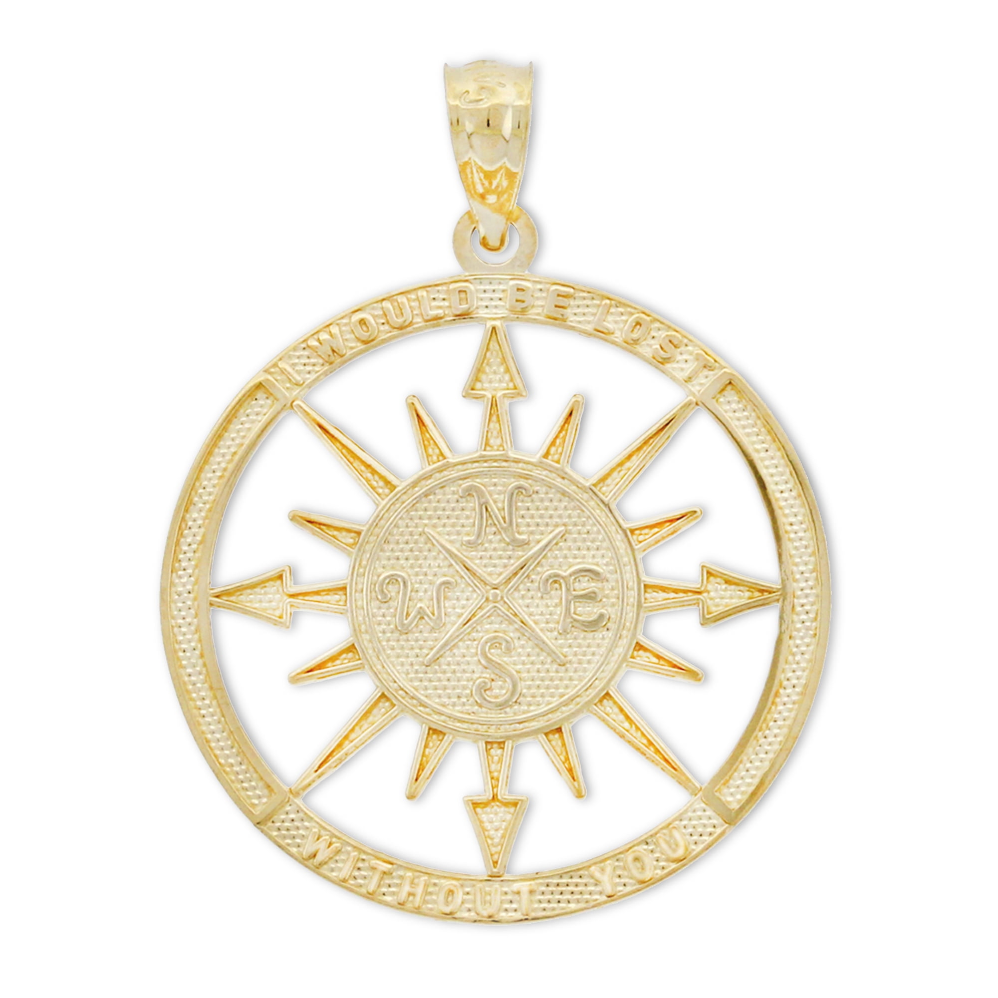 Charm America - Gold Reversible Compass Charm - 10 Karat Solid Gold - I Would be Lost Without You