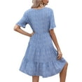 thumbnail image 2 of Defitshape Women's Summer Dresses Short Sleeve Dress V Neck Ruched Cute Beach Casual Ruffle High Waist Sundress Blue 8, 2 of 4
