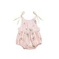 thumbnail image 1 of xiaxaixu Summer Sleeveless Romper, Tie-up Plant Pattern U-shaped Neck Playsuit, 1 of 8