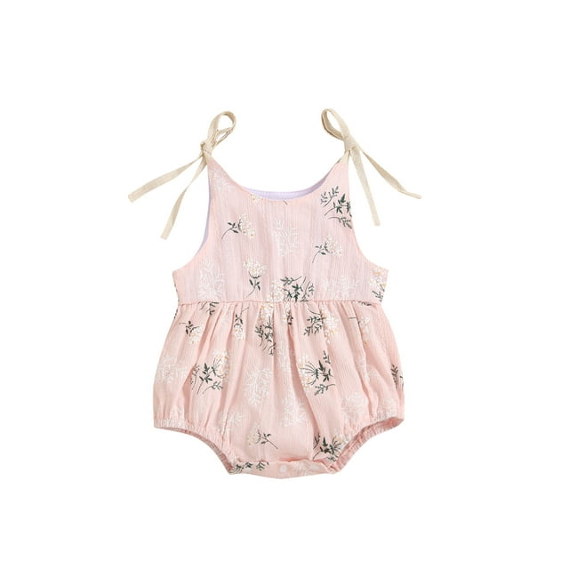 xiaxaixu Summer Sleeveless Romper, Tie-up Plant Pattern U-shaped Neck Playsuit
