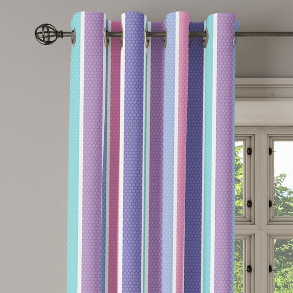 Ambesonne Abstract Grommet Curtain Single Panel, Polka Dot with Stripes, 50"x60", Violet and Violet Blue