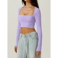 thumbnail image 2 of Women'S Square Neck Long Sleeve Double Lined Slim Fitted Casual Basic Crop Top  M, 2 of 6
