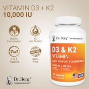 Dr. Berg D3 & K2 Vitamin Supplement - D3 K2 10,000 IU , 120 Capsules