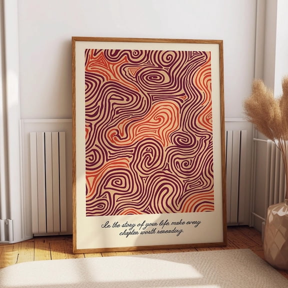 Swirling Abstract Print - Modern Bohemian - Red And Beige Geometric Linework Wall Art Poster Wall Art, Modern Wall Decor, 8x12 UNFRAMED