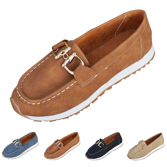 THDHVS Brown Sandals Women,Casual Shoes for Women,Women's Fashion Casual Versatile Metal Buckle Soft Sole Loafers Brown