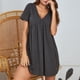 thumbnail image 3 of Pijamas de mujer Camisón de punto Color sólido Cuello en V Manga corta Plisado Ropa de dormir suelta Abanopi Gris/XX-grande, 3 of 7