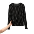 thumbnail image 3 of Asxite Plus Size Womens Pajamas Casual Loose Breathable Long Sleeve Crew Neck Soft Polka Ruffle Sleep Shirt, 3 of 6