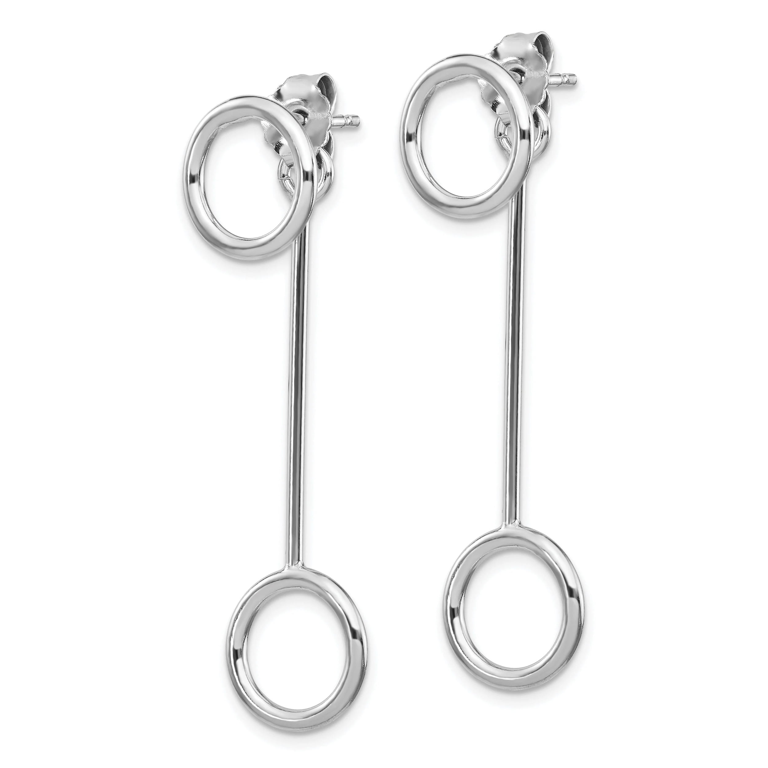 Finest Gold Sterling Silver Rhodium-Plated Polished Front & Back Post Dangle Earring