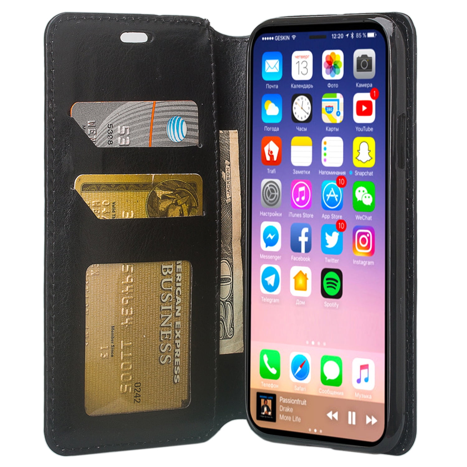 Faux Leather Folio Phone Case with ID and Credit Card Holder for iPhone X or Xs