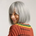thumbnail image 4 of Wig with Bangs, Wigs for Women, A Synthetic Hair Wig Can Be Rolled And Blown Into A Silver-gray Bob Wig, 4 of 9
