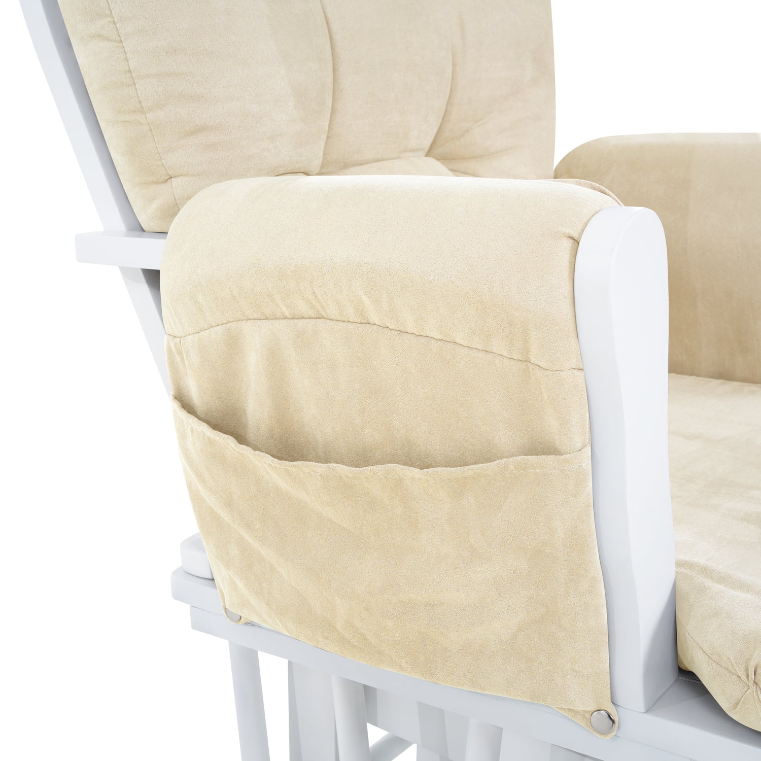 Nursery Glider & Ottoman Sets, Reclining Swivel Glider Rocker with Ottoman, Nursery Rocking Chair for Baby Room, Upholstered Nursery Recliner Glider with Ottoman, Padded Arms - Cream, White