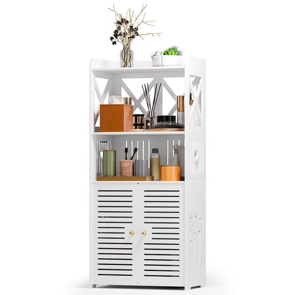 Bathroom Storage Cabinet, Freestanding Bathroom Cabinet with Open Storage, Kitchen Pantry Cabinet with Doors, Bathroom Floor Cabinet with Door & Shelves