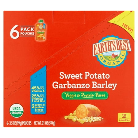 Earths Best Organic Baby Food Sweet Potato Garbanzo Barley Veggie & Protein Puree, 3.5 oz, 6 Pack
