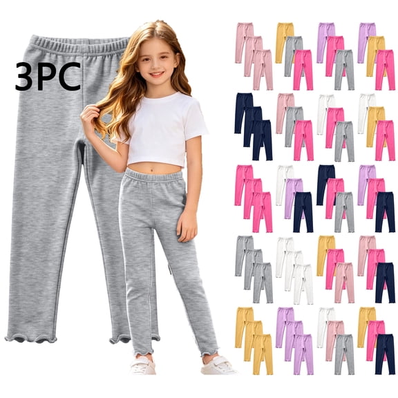 WAVSUF Kids Girls Dance Leggings 3 Pack High Waist Soft Stretch Skinny Fit Work Trendy Cotton Bottoms Gray Size 6