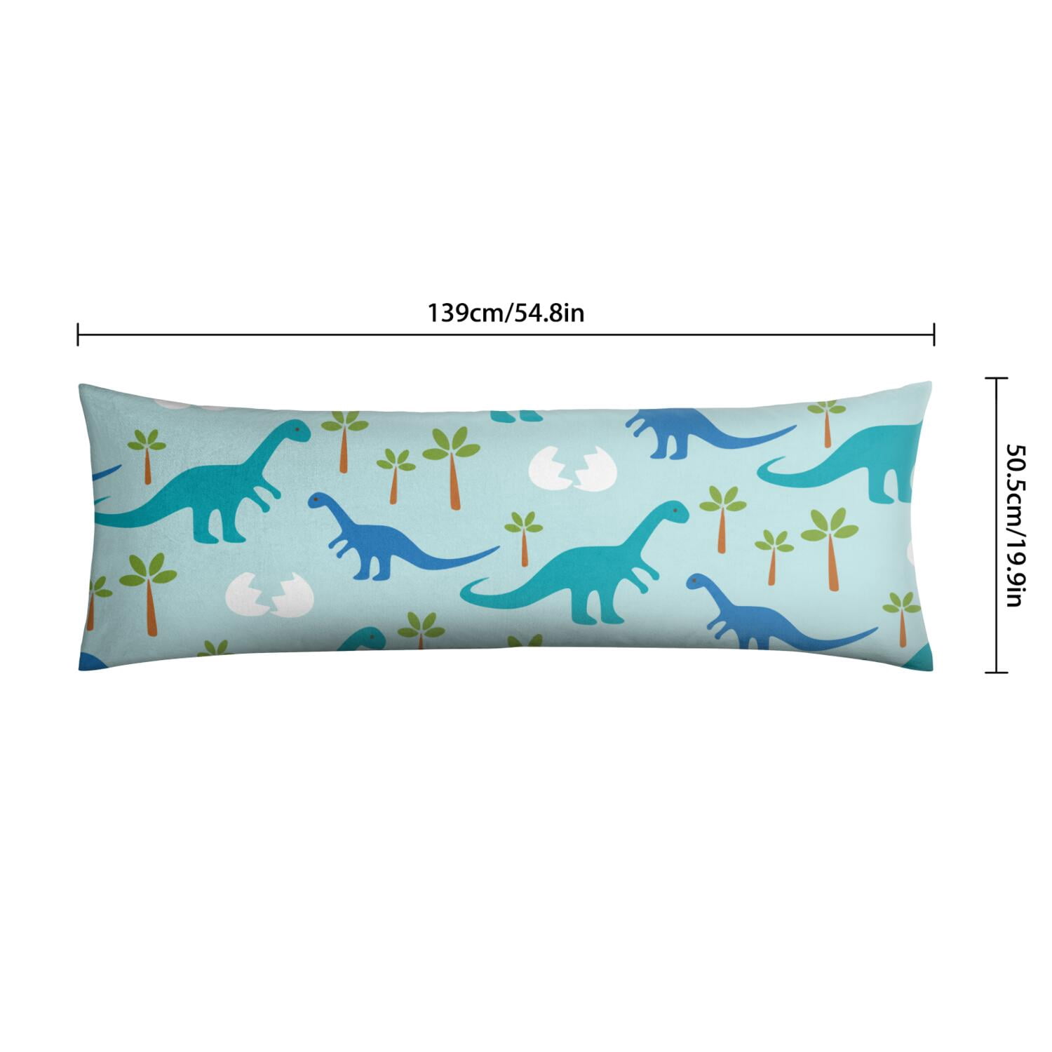 Bright Cartoon Dinosaur Body Pillow Cover - 20x54 Soft & Cozy - Invisible Zipper - Stretchy & Durable