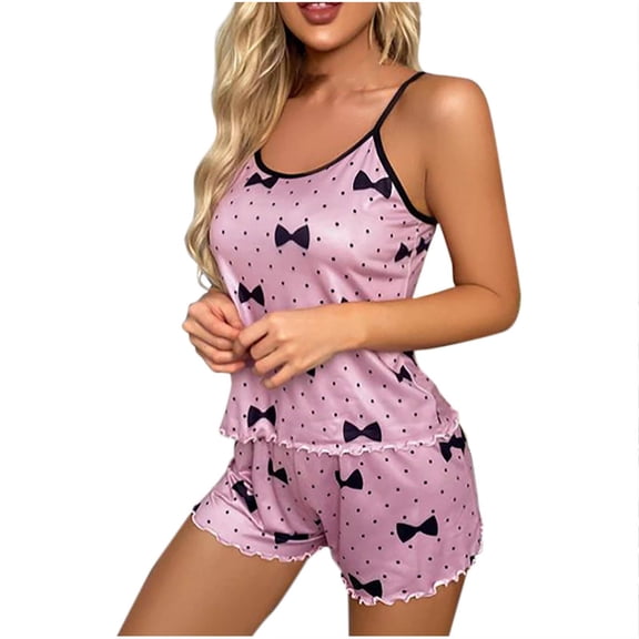 cfhntfmh Women Cami Pajama Set Summer Soft Comfy Sleepwear Ruffle Trim Short Pj Set with Shorts 2 Piece Lounge Set