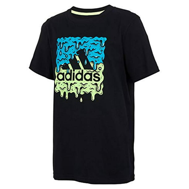 adidas Boys' Short Sleeve Cotton Jersey Graphic T-Shirt (Large, Slime Bos Black)