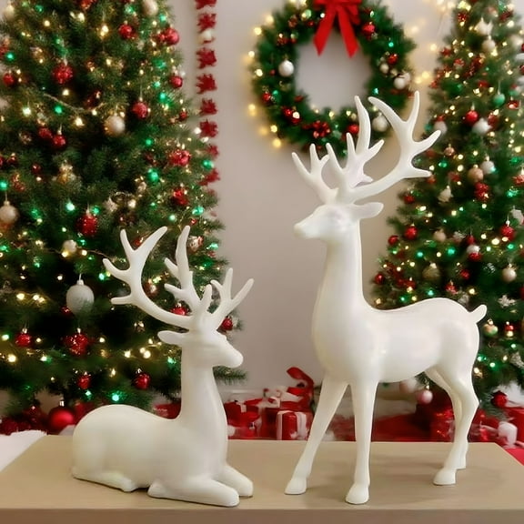Dserfhy Christmas Reindeer Figurine Small Deer Statue Tabletop Resting/Standing Elk Sculpture for Indoor Home Office Tabletop Mantle Cabinet Desktop Decor