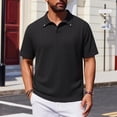 thumbnail image 2 of HomeDM Collared V Neck Shirts for Men Short Sleeve Summer Casual Texture Loose Fit Pullover Tops, Black, Size 2XL, 2 of 5