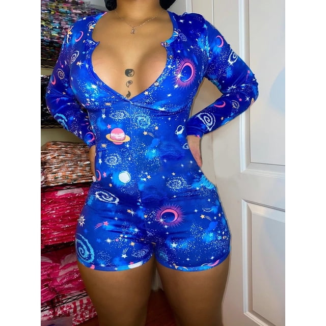 Combinaisons de Pyjama pour Femmes Grande Taille Imprimé Crème Glacée Manches Longues Combinaison Pyjama Rose TG-5TG
