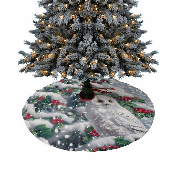 Christmas Owl Christmas Tree Skirt 36 Inches Large Christmas Skirt Tree, Xmas Berry Botanical Snowflake Tree Skirt Christmas Decorations for Fireplace Party Holidays Indoor Outdoor