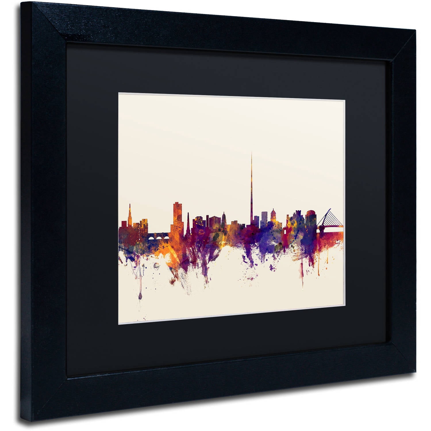 Trademark Fine Art "Dublin Ireland Skyline" Canvas Art by Michael Tompsett, Black Matte, Black Frame