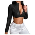 thumbnail image 2 of YUNAFFT Women's Tops, Jackets& Coat Clearance, Womens Ladies V Neck Solid Coat Jacket Zipper Solid Stand Collar Crop Top Outerwear, 2 of 9