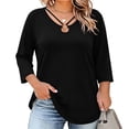 thumbnail image 2 of Tops for Women 3/4 Sleeve V Neck Plus Size Solid Color Casual Breathable Top, 2 of 9