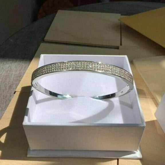 Women's Bangle Bracelet 5 Ct Round Cut White Moissanite 14K White Gold Plated