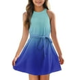 thumbnail image 2 of XDDLITP Girl's Halter Neck Summer Dress Tie Dye Gradient Sleeveless Dress for 4-14 Years Girls Halter Neck Sundress A-Line Swing Party Summer Dress Midi Belted,Blue 120(5-6Y), 2 of 4