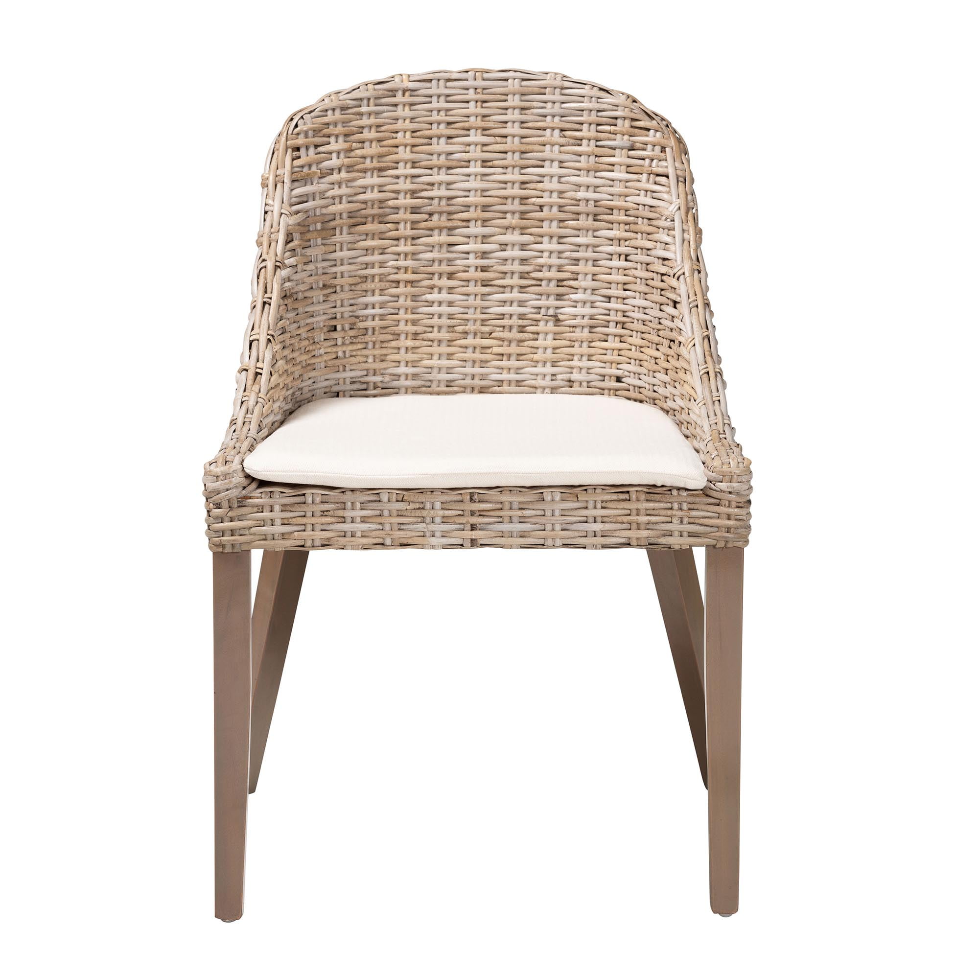 bali & pari Lara Boho Dining Chair, Handwoven Natural Kubu Rattan, Grey